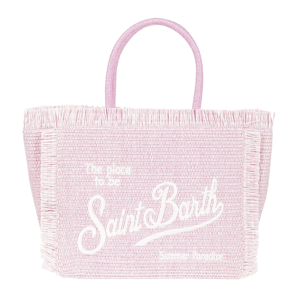 MC2 Saint Barth Strå Vanity Väska med Logotyptryck Pink, Dam