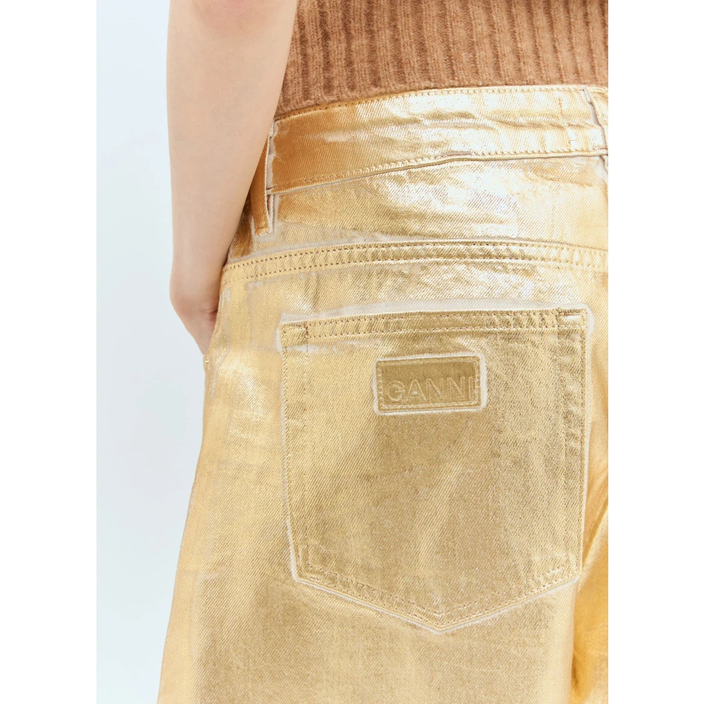Ganni Coated Foil Wide Leg Jeans Yellow Dames