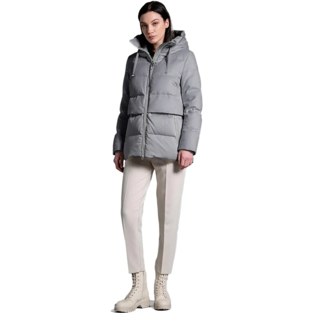 Duno Grijze Gewatteerde Hoodiejas met Wol Gray Dames