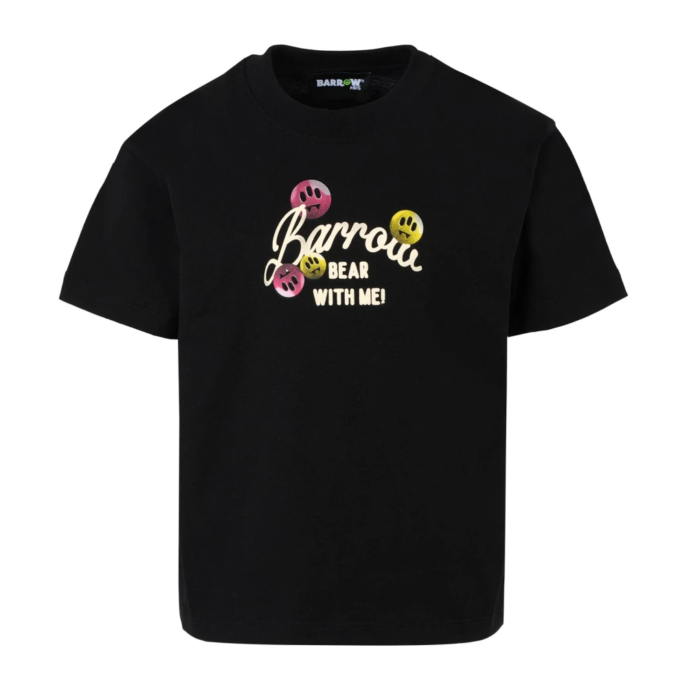 Barrow Black Kids Short Sleeve T-Shirts, Unisex, 8 Y, Cotton T-Shirt With Smiley Print