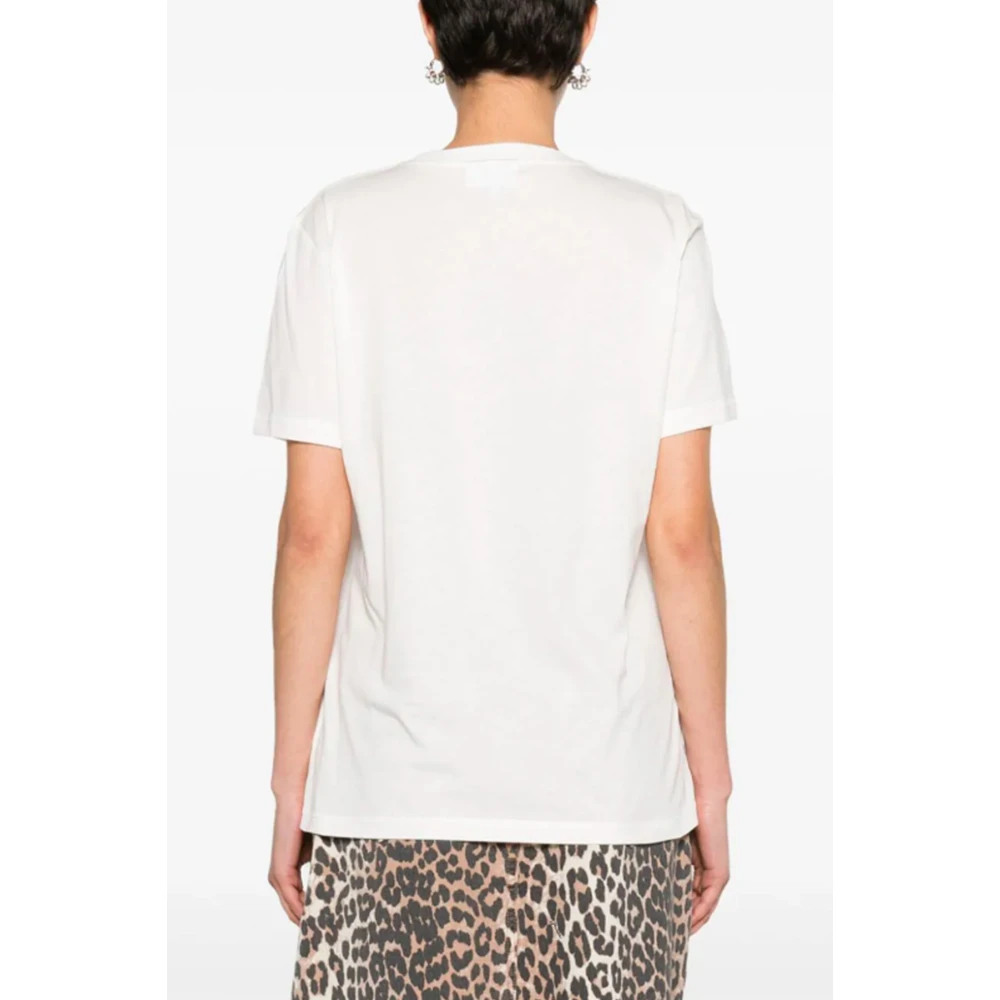 Ganni Wit Katoen Logo Print Crew Neck T-shirt White Dames