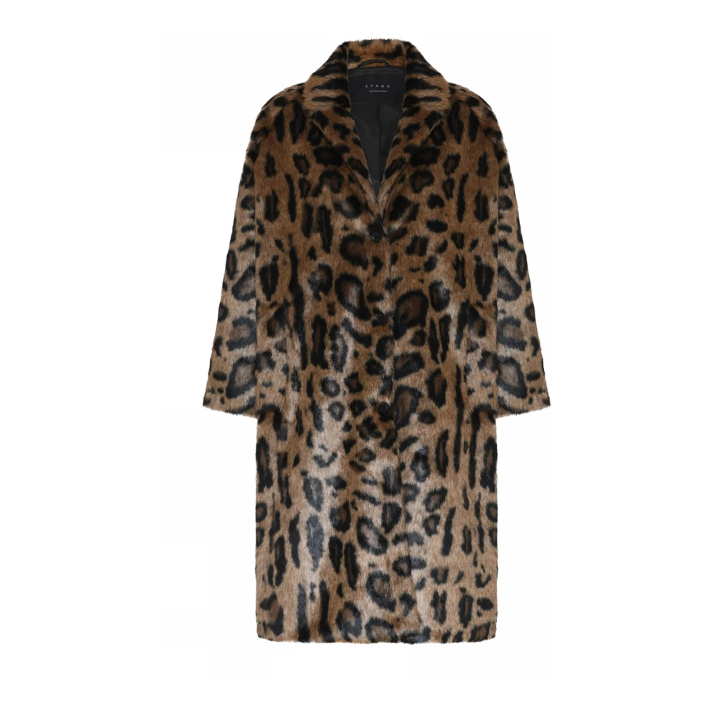 Etage Luipaard Fake Fur Raglan Coat Jas Brown Dames