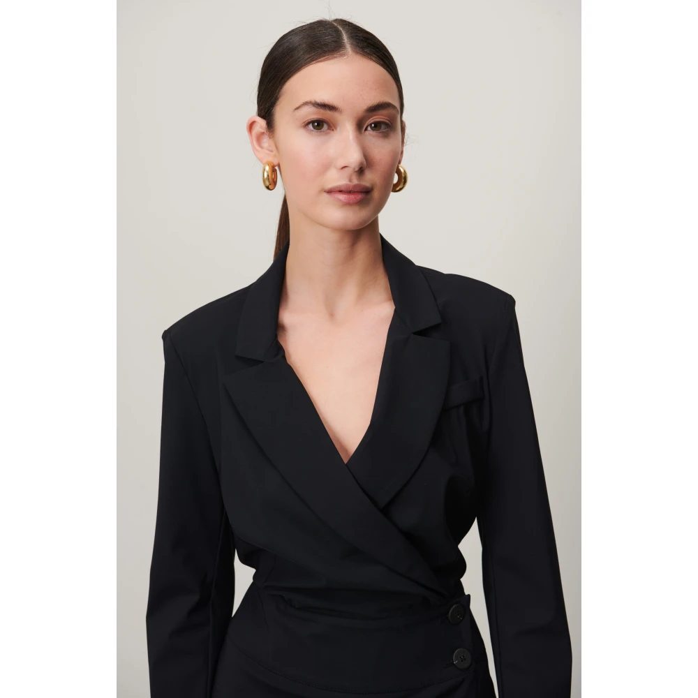 Jane Lushka Stijlvolle Zwarte Blazer Jurk Black Dames