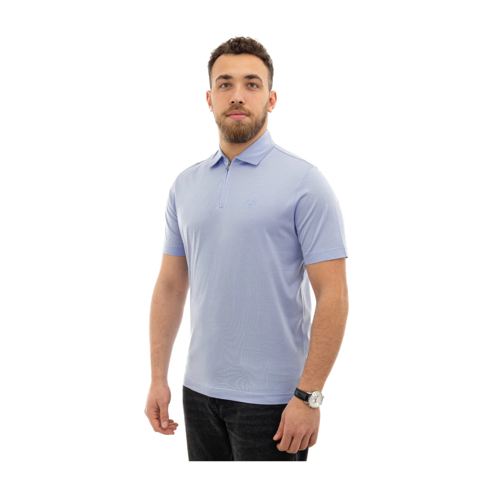 Canali Blauwe Zip Polo Shirt Made in Italy Blue Heren