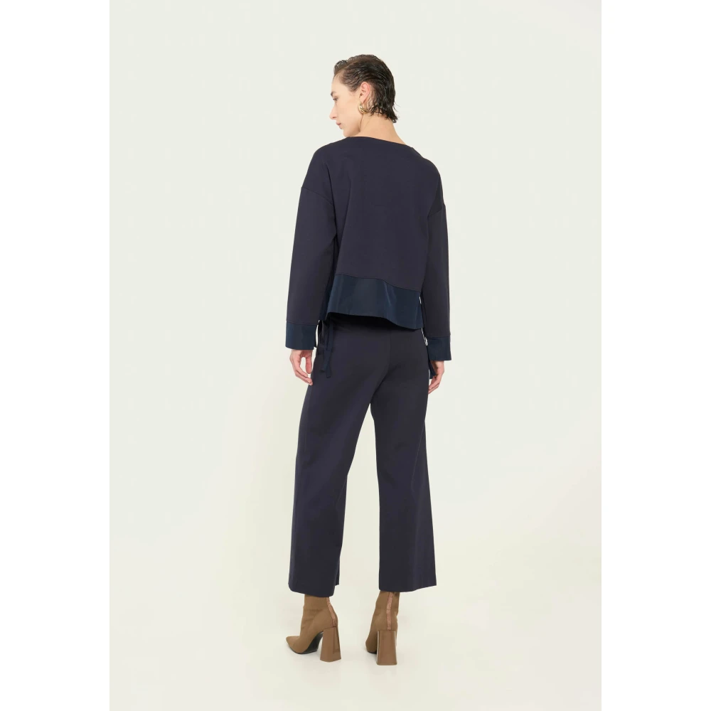 Vicario Cinque Oversized T-shirt met taffeta vetersluiting Blue Dames