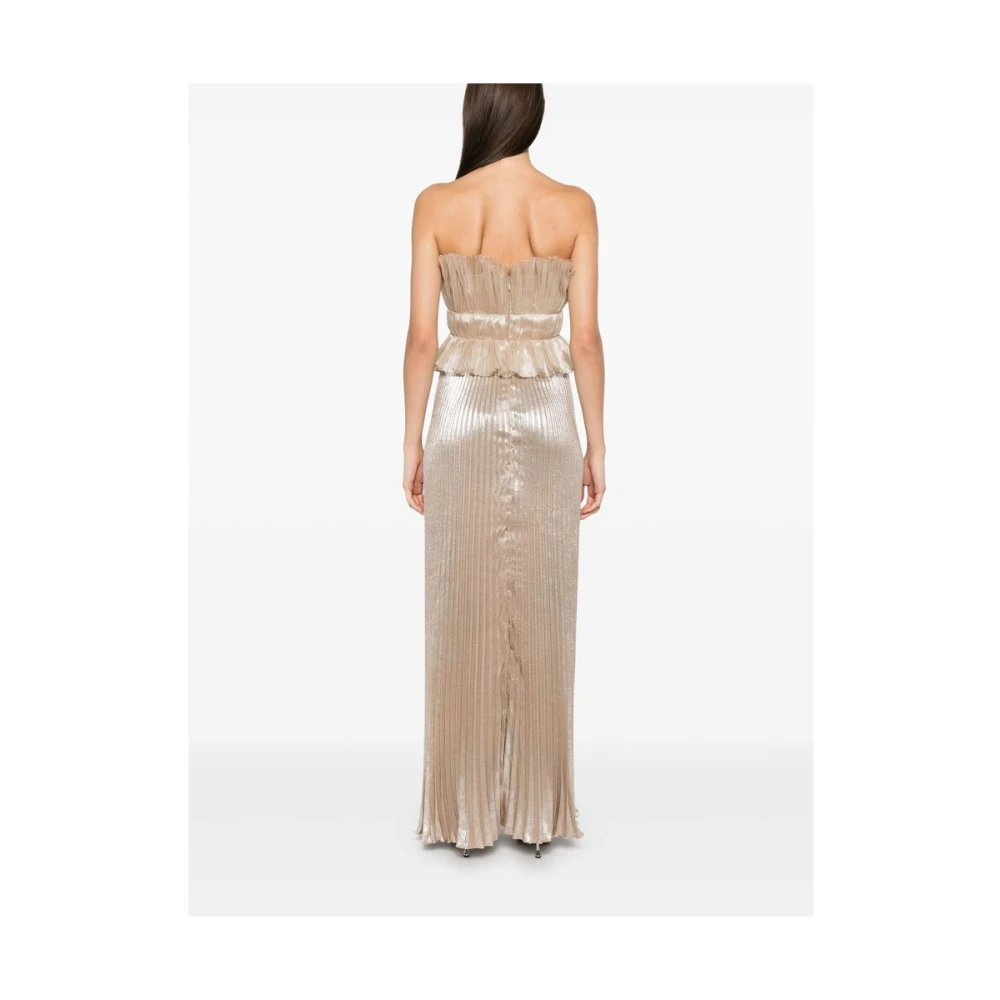 L'idée Metallic Strapless Jurk met Plissé Effect Yellow Dames