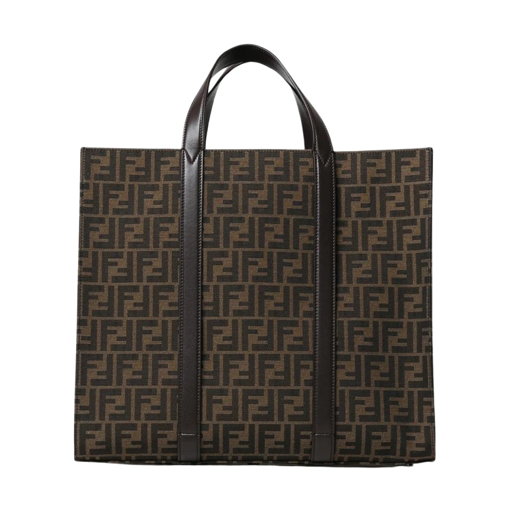 Fendi Men's Brown Shopping Bags, One Size, Ff Logo Tote Bag