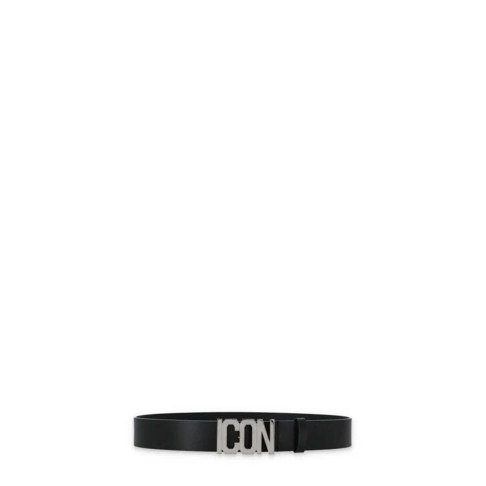 Dsquared2 Zwarte Leren Riem Metalen Gesp Black Heren