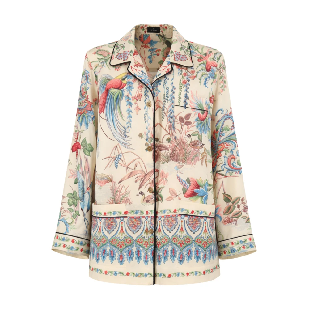 Etro Women's Twill Shirt With Placed Flora And Fauna Print