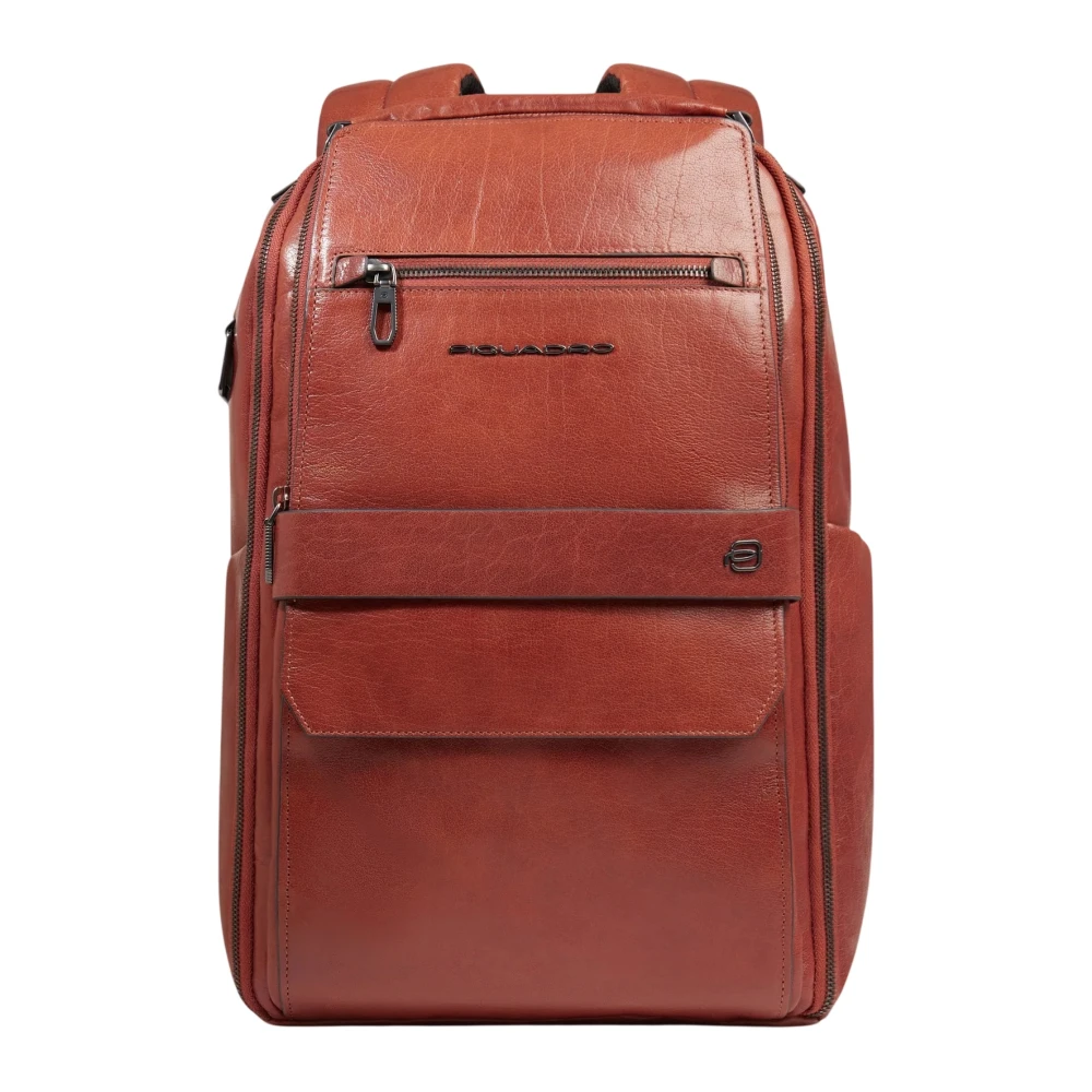 Piquadro Men's Brown Customizable Leather Travel Backpack - Backpacks - One Size - Bags