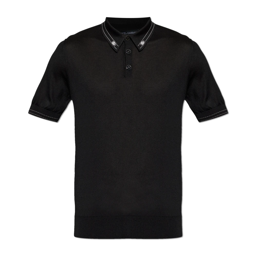 Dolce & Gabbana Black Polo Shirts, Male, L, Silk Polo