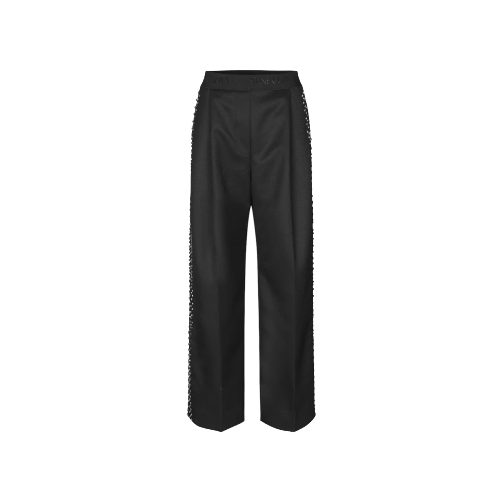 Stine Goya Black Chic Embellished Wide-Leg Trousers - Female - Wide Trousers - Xs - Trousers