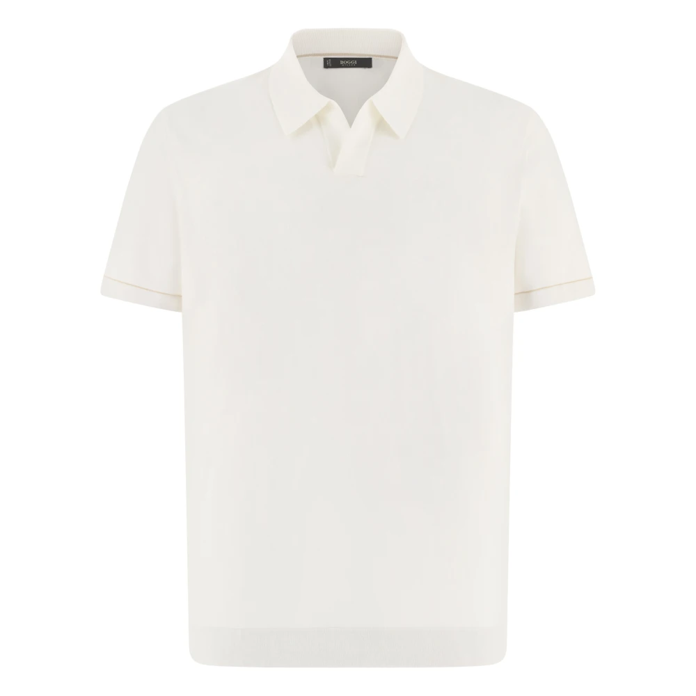 Boggi Milano Mannelijk Wit Tops Heren, Xl, Katoen, Cotton Crepe Knit Polo Shirt