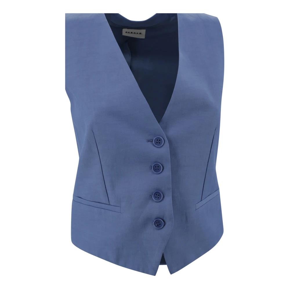 P.a.r.o.s.h. Blauwe Mouwloze V-hals Jas Blue Dames