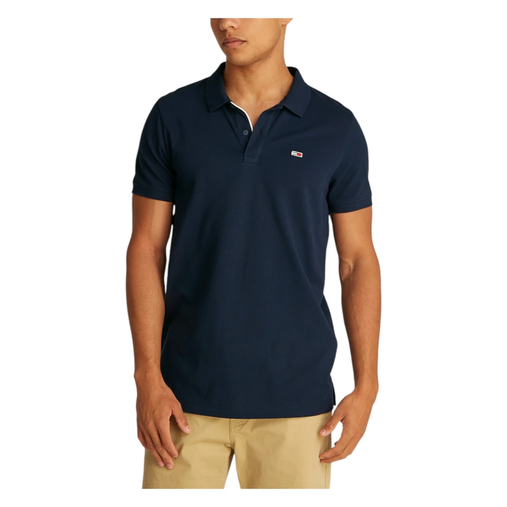 Tommy Jeans Blauwe Effen Polo Shirt Lente Zomer Blue Heren