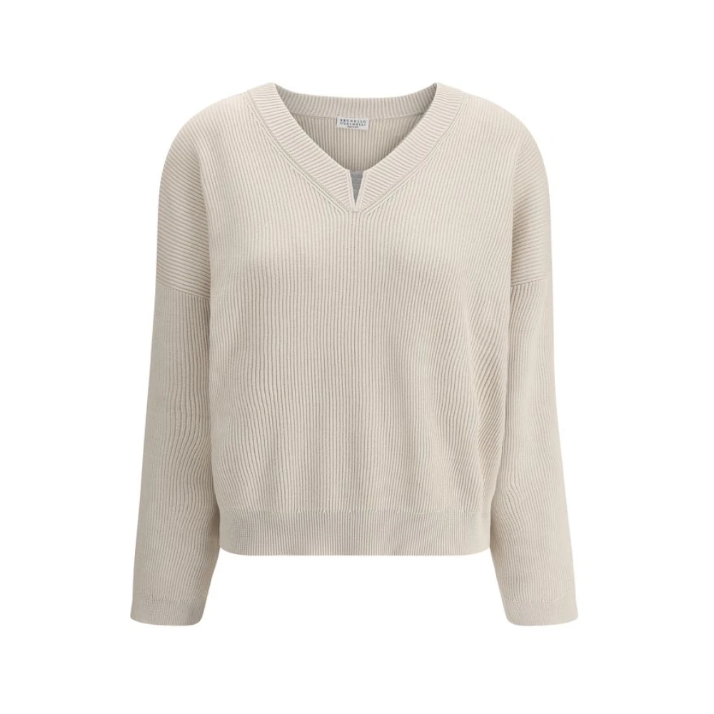 BRUNELLO CUCINELLI V-hals Pullover met Juweelversieringen Beige Dames