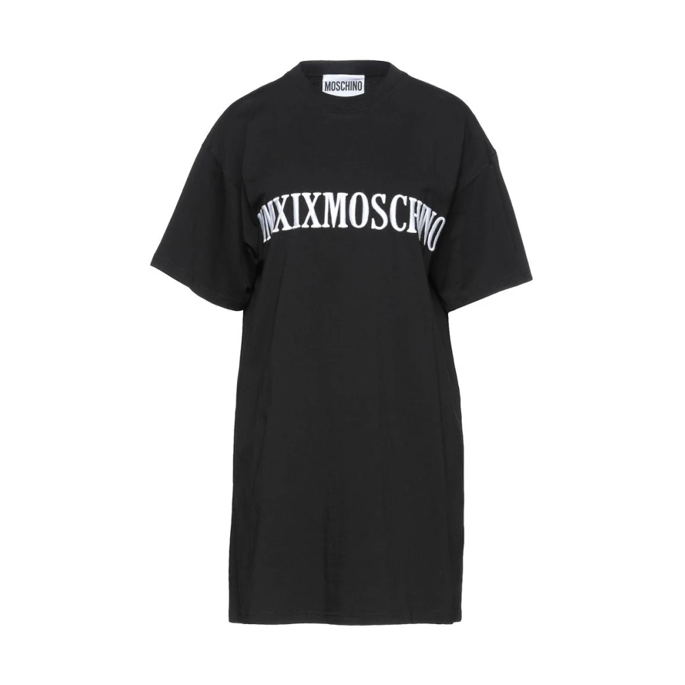 Moschino Couture T-shirt Jurk met Logo Borduurwerk Black Dames