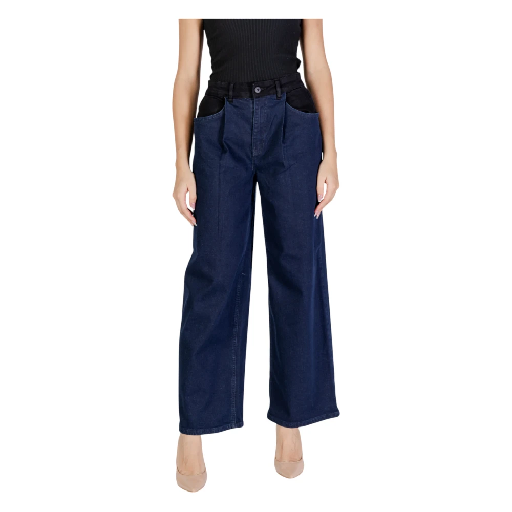 Ichi Blauwe katoen-lycra broek met ritssluiting Blue Dames