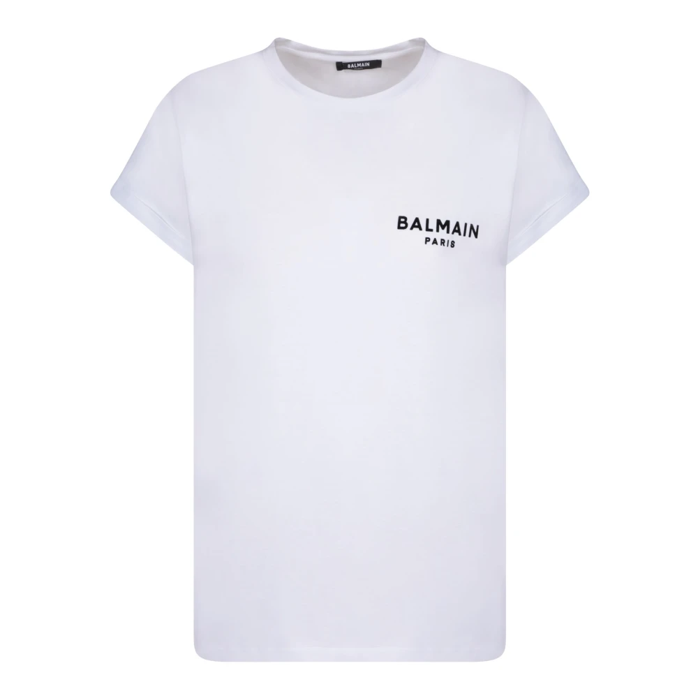 Balmain Witte Flock Ronde Hals T-shirt Black Dames