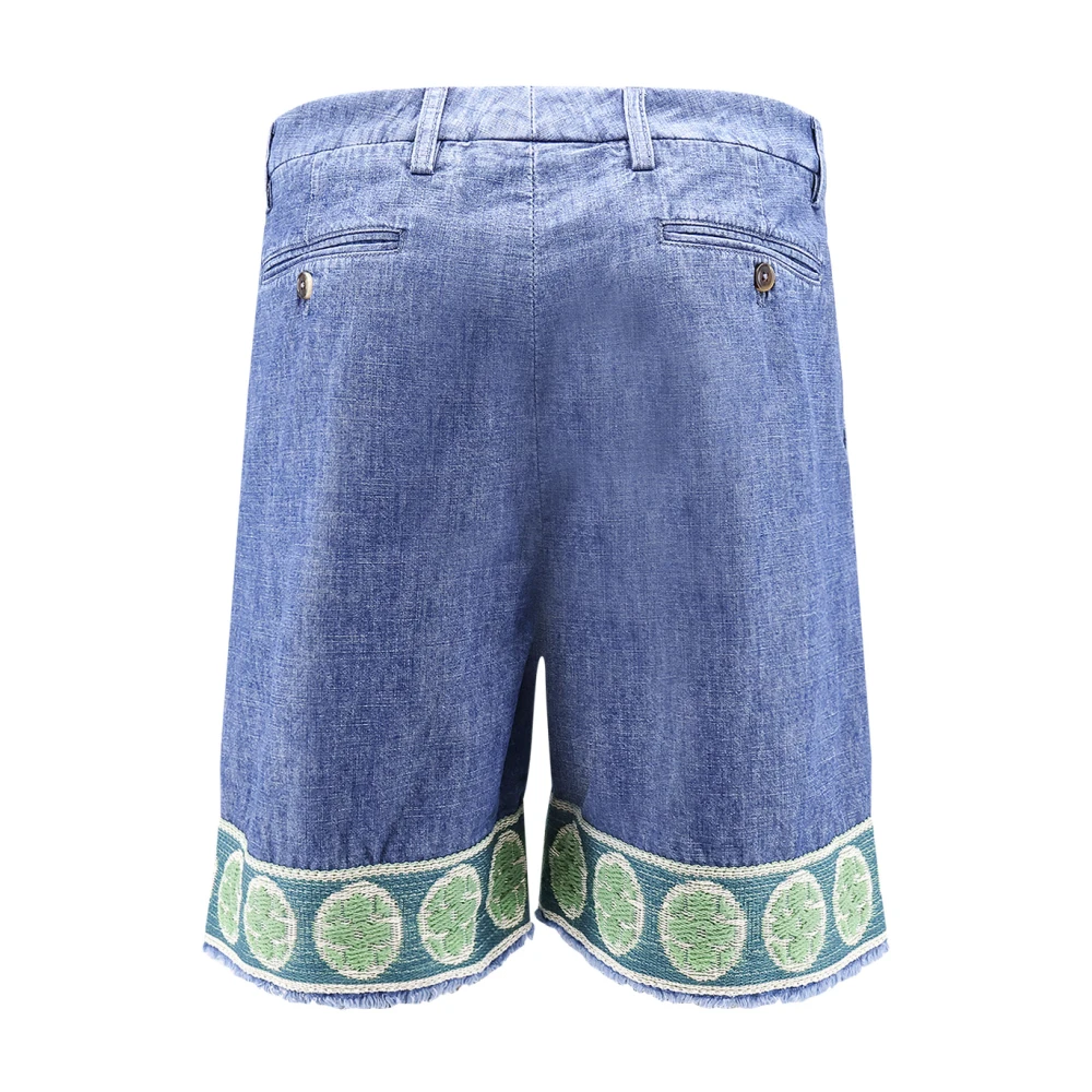 Valentino Geborduurde Denim Bermuda Shorts Blue Heren