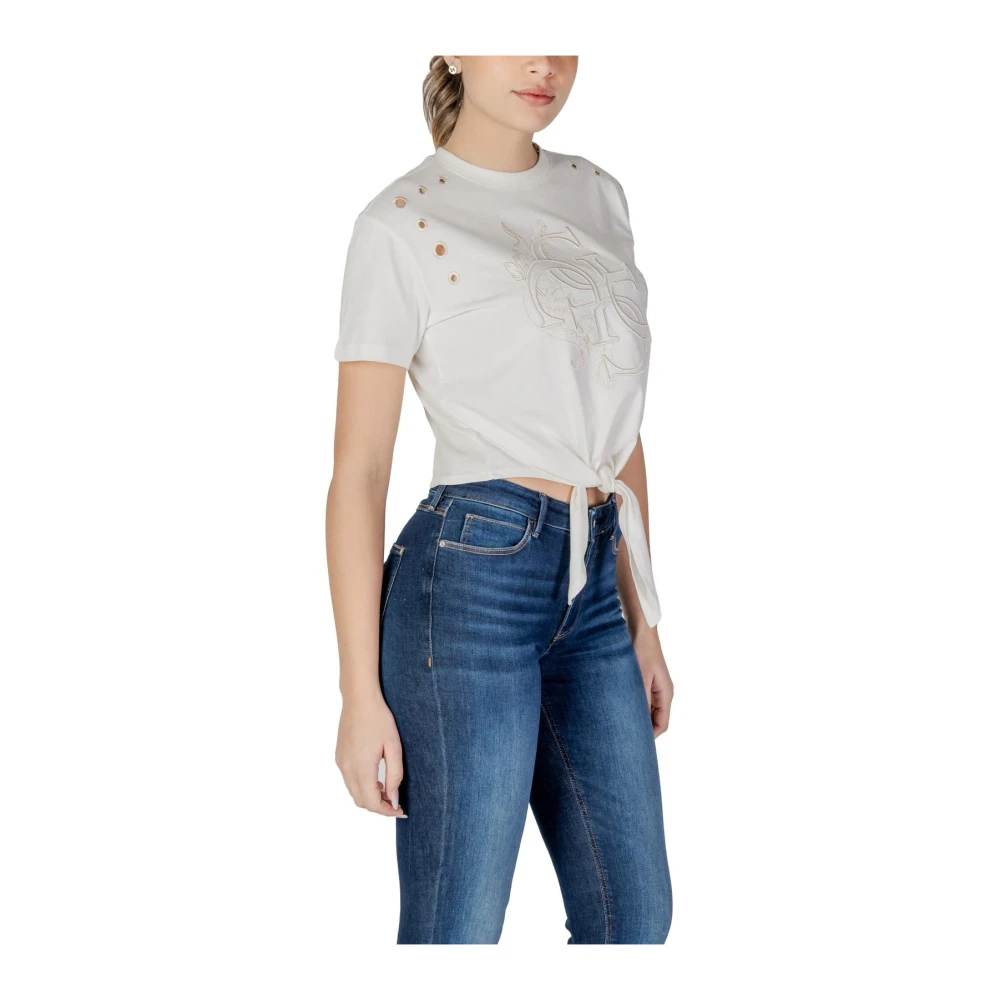 Guess Beige Katoenen T-shirt met Korte Mouwen Beige Dames