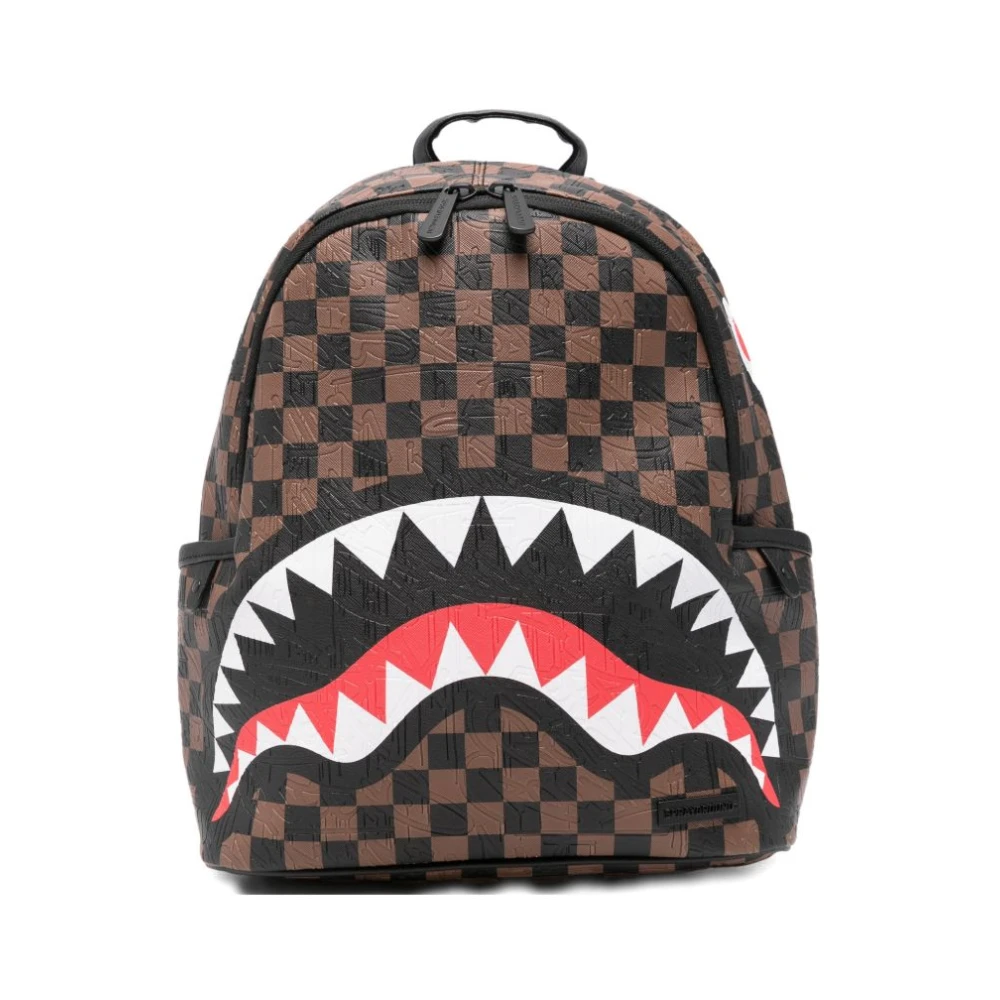 Sprayground Unisex Brown Backpacks, One Size, Checkered Shark Backpack