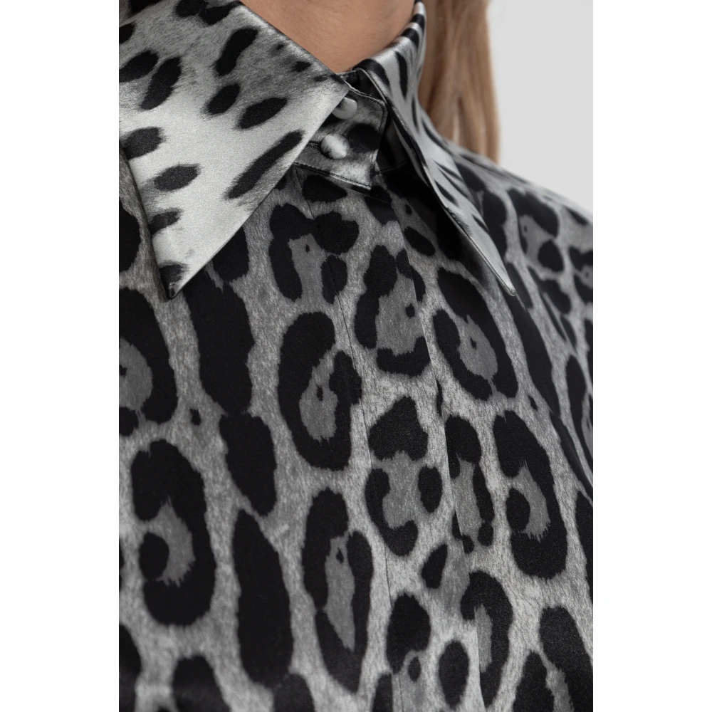 Dolce & Gabbana Zijden shirt met dierenmotief Gray Dames
