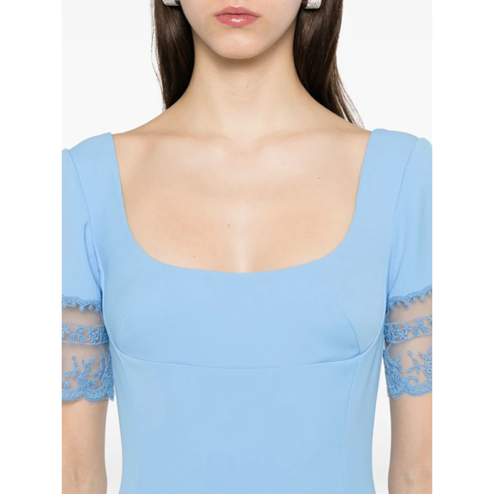 Ermanno Scervino Blauwe Kant Detail Midi Jurk Blue Dames