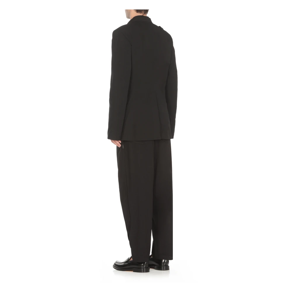 Yohji Yamamoto Zwarte Wollen Jas Peak Revers Black Heren