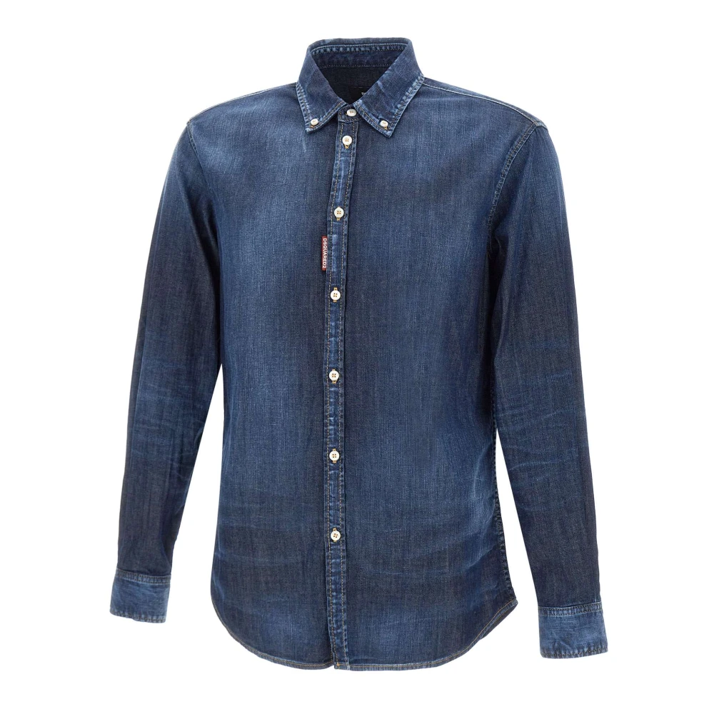 Dsquared2 Italiaanse Ruimvallende Denim Overhemd Blue Heren