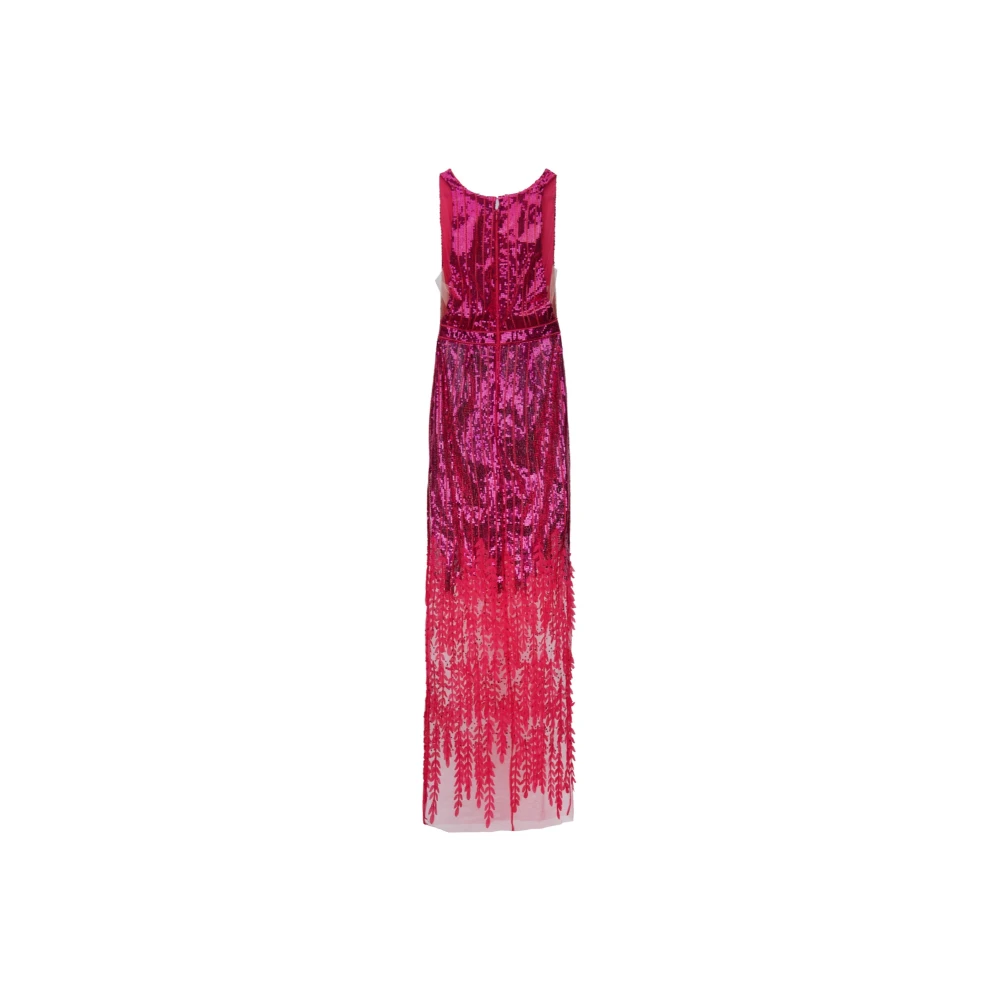 Elisabetta Franchi Pailletten Versierde Lange Jurk met Rits Pink Dames