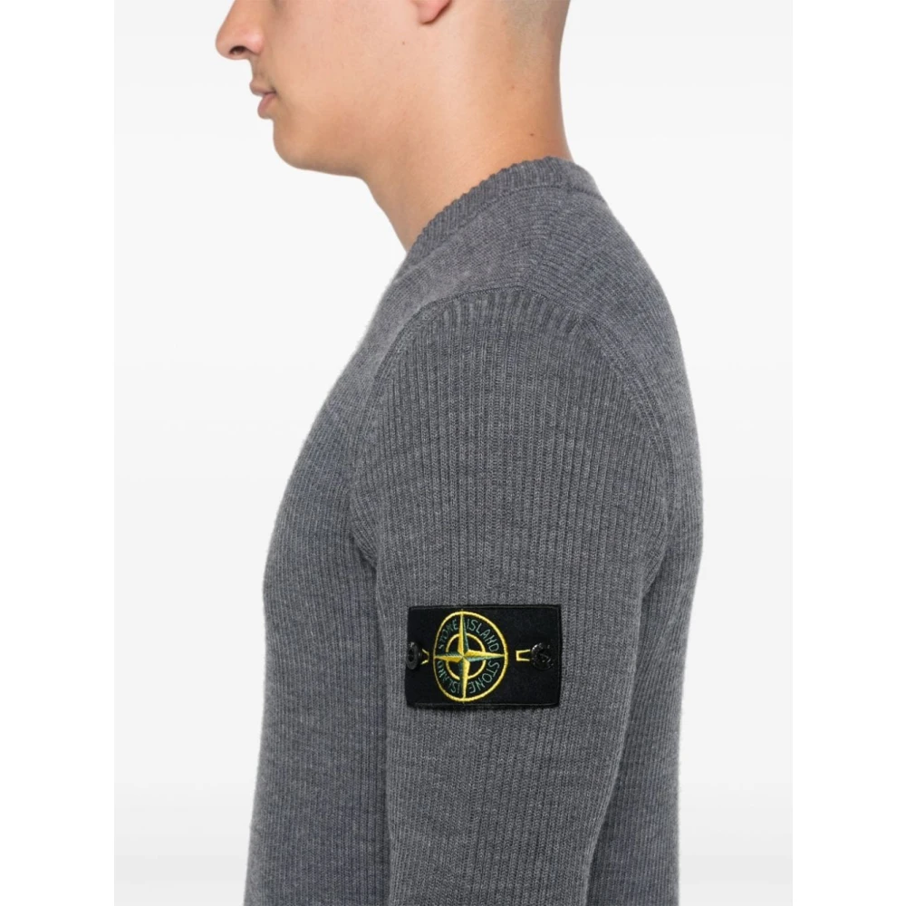 Stone Island Grijze Sweater met Engelse Rib Kraag Gray Heren
