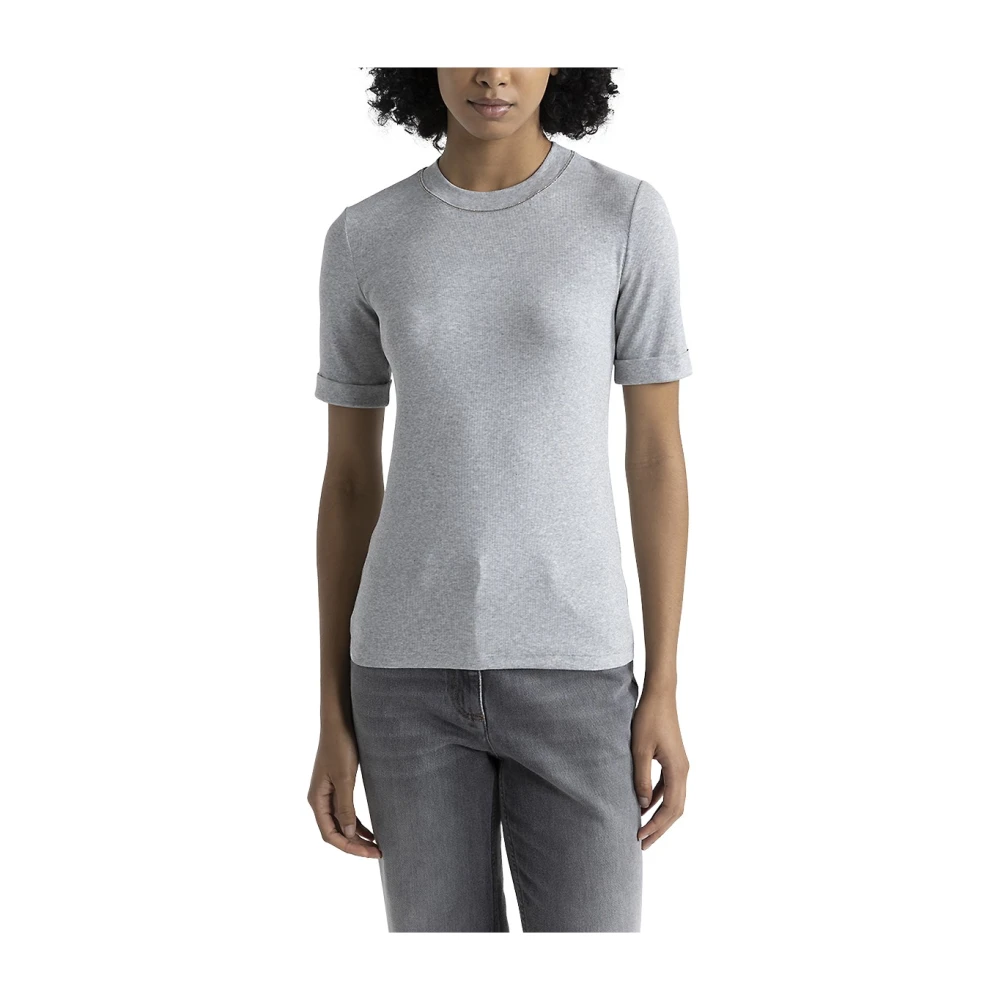 PESERICO Jersey T-shirt met Punto Luce afwerking Gray Dames
