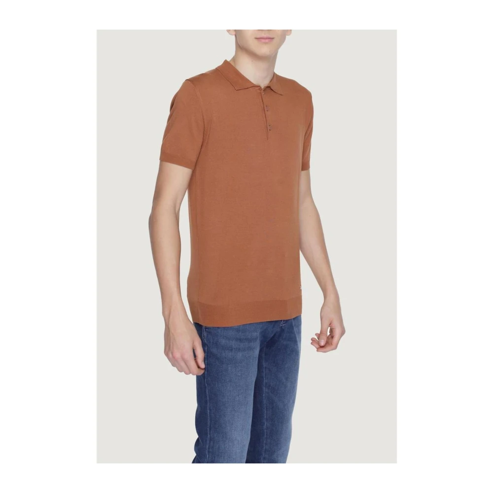 Gianni Lupo Bruine Viscose Polo Shirt met korte mouwen Brown Heren
