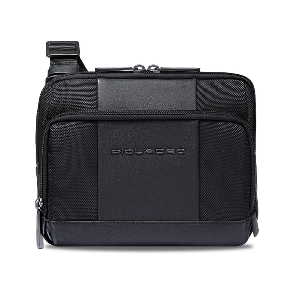 Piquadro Homme Noir Sacs, Taille: One Size Sac Bandoulière Pour Ipad®Mini En Tissu Et Cuir Avec Poche Pour Airpods®