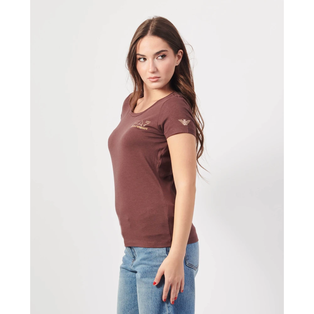 Emporio Armani Bruine Katoenen T-shirt met Ronde Hals Brown Dames