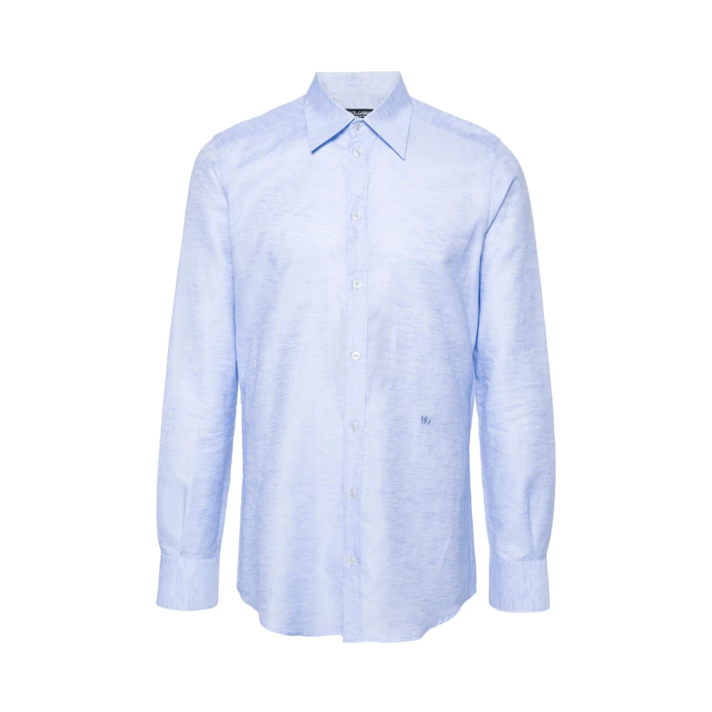Dolce & Gabbana Blue Casual Shirts, Male, Xl, Embroidered-Logo Shirt