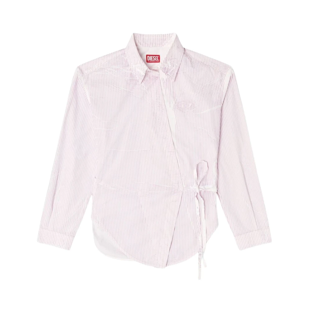 Diesel Women's Pink Poplin Wrap-Around Shirt With Pinstripes