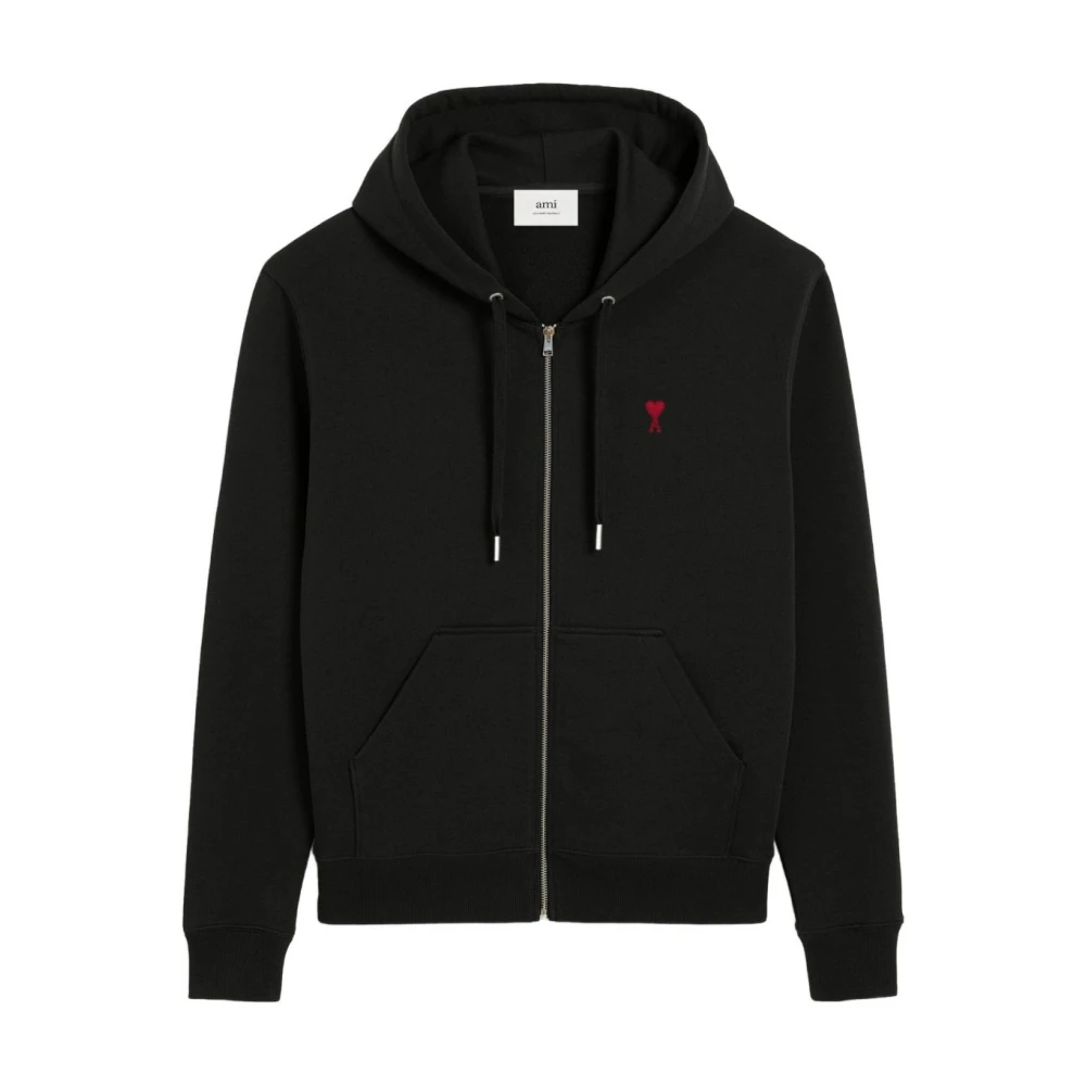 Ami Paris Men's Black Zip-Throughs,, Sweatshirt For Aw25 Large