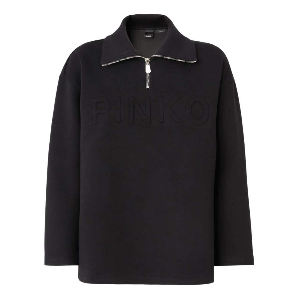 Pinko Zwarte Logo Geborduurde Sweatshirt Black Dames