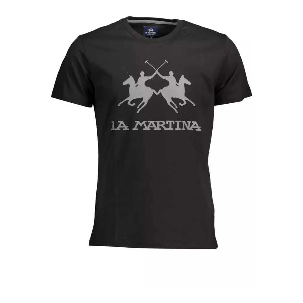 LA MARTINA Zwarte Katoenen Crew Neck T-Shirt met Print Black Heren
