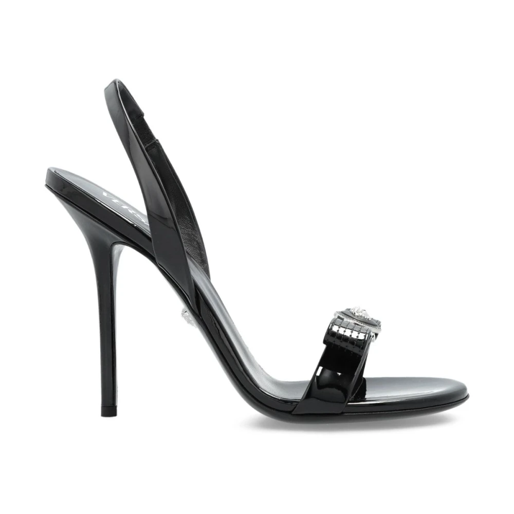 Versace , High Heel Sandals, Female, Black, 5 Uk, Black Sandals With Ribbon Bow