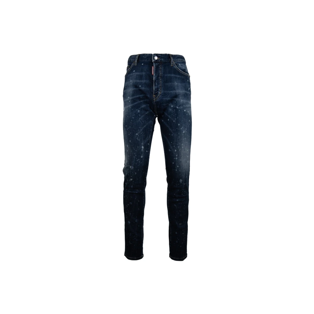 Dsquared2 Mäns Knapp Jeans med Läder Patch Blue, Herr