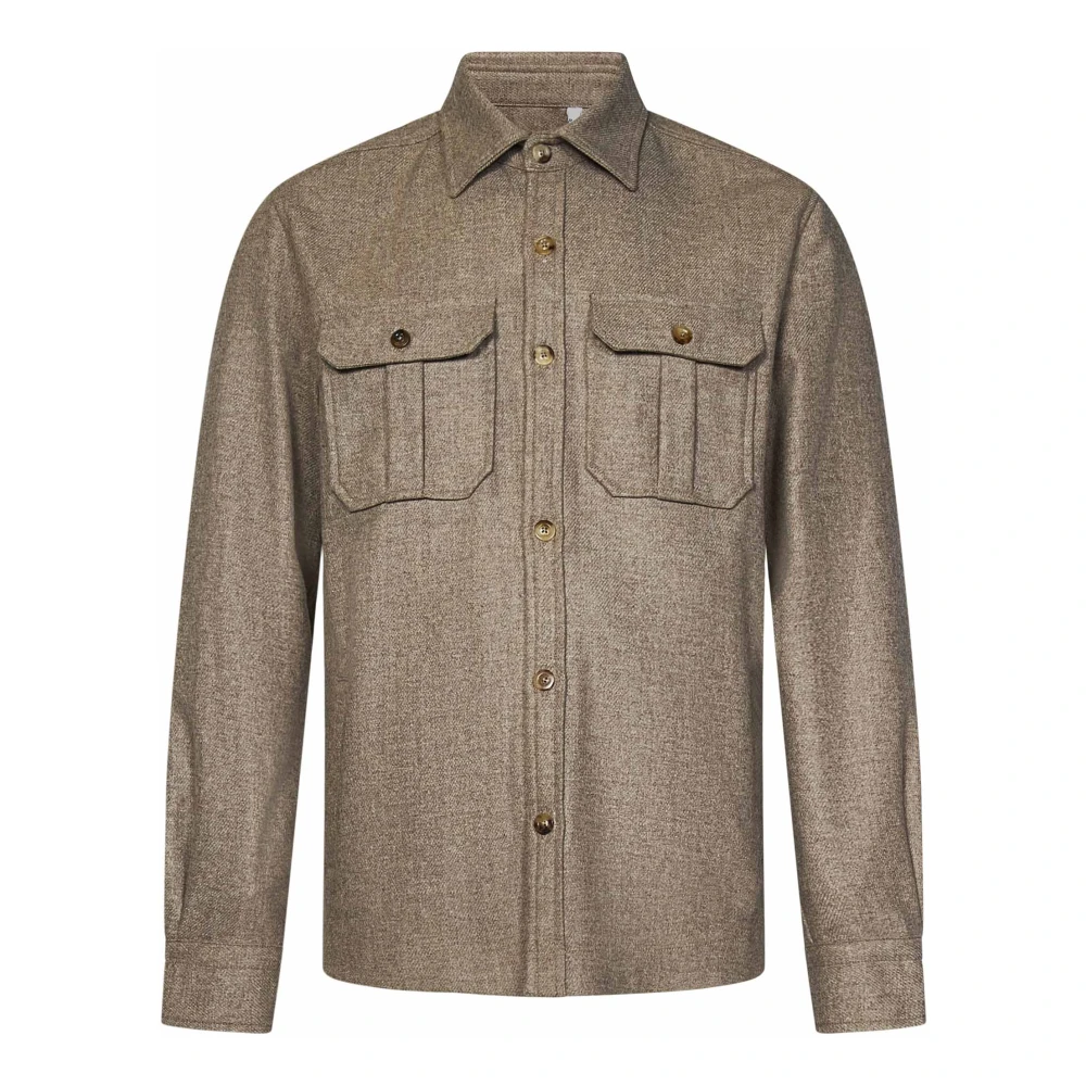 Boglioli Beige Wolmix Knoopshirt Beige Heren
