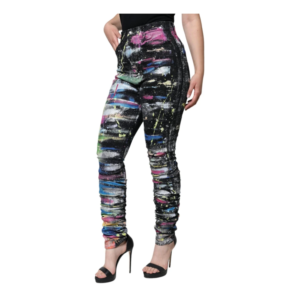 Dolce & Gabbana Multicolor Splatter Paint Skinny Denim Jeans Multicolor Dames