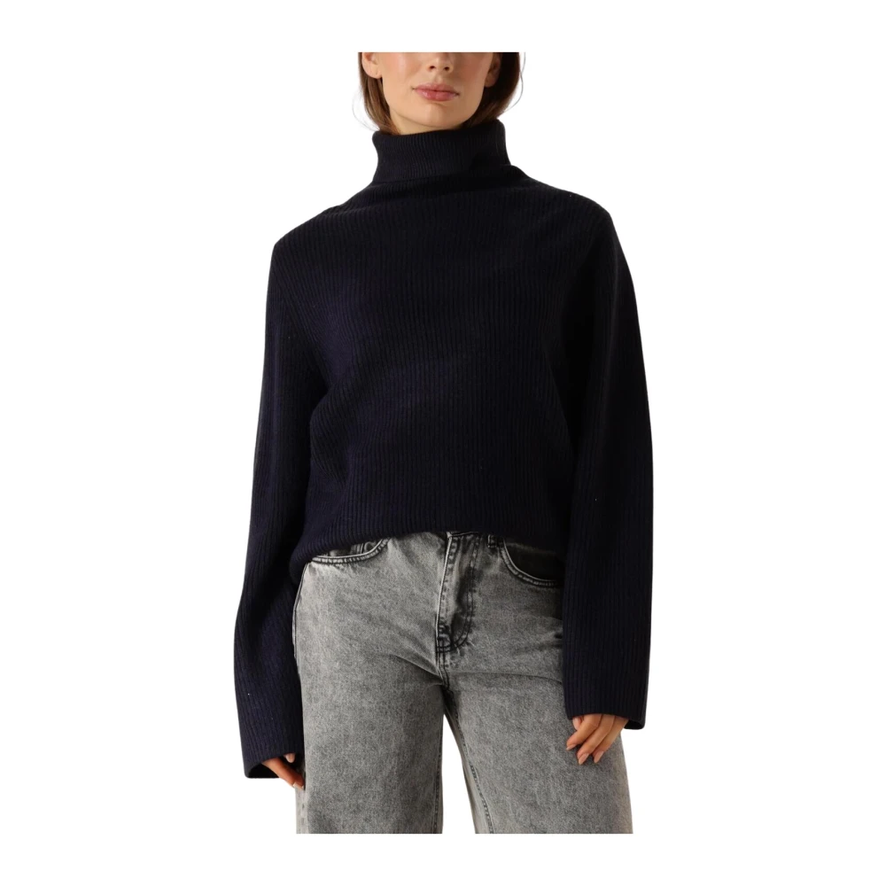 Co'Couture Blauwe Rib Rollneck Trui Blue Dames