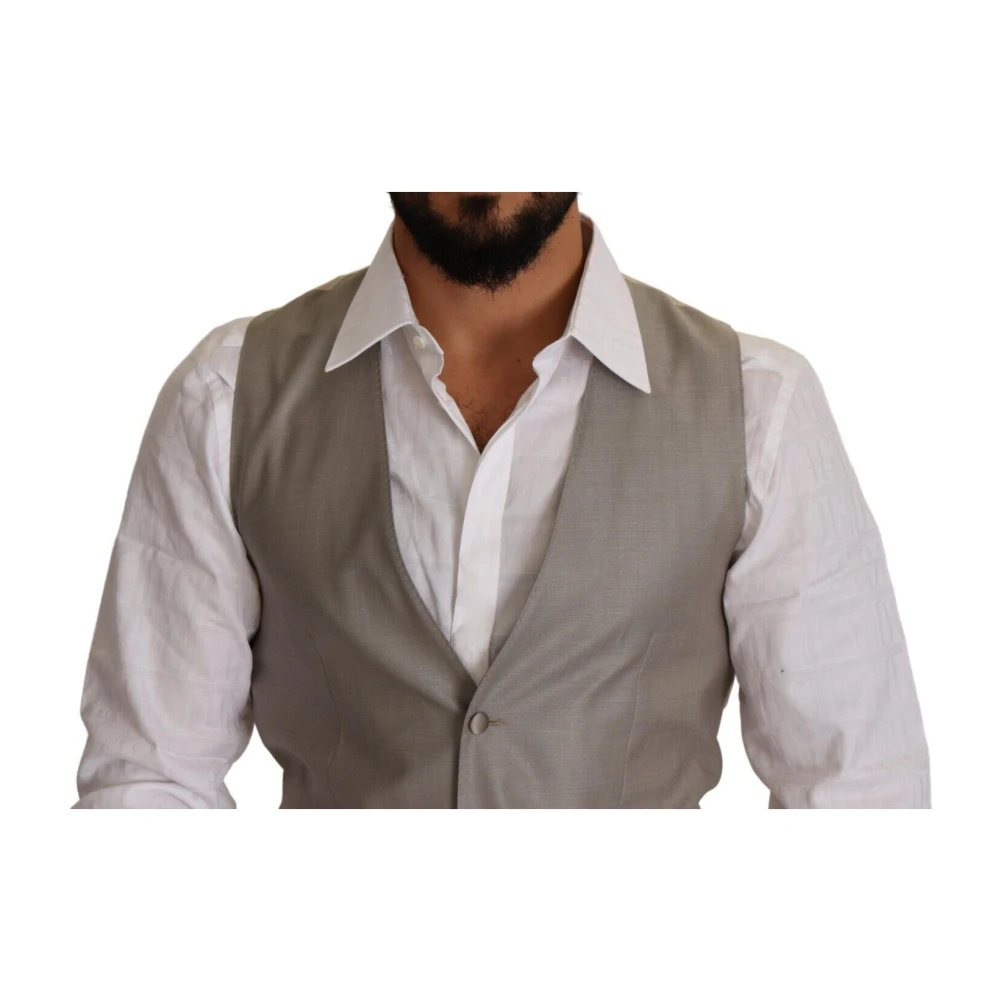 Dolce & Gabbana Elegant Beige Suit Vest Gray Heren