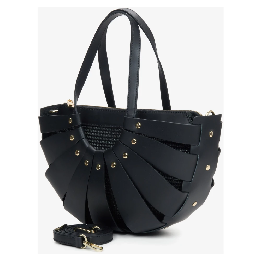 Estro Luxe Zwarte Mand Handtas Italiaans Leer Black Dames