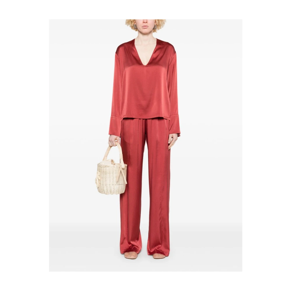 Forte Bordeaux Broek met Elastische Tailleband Red Dames