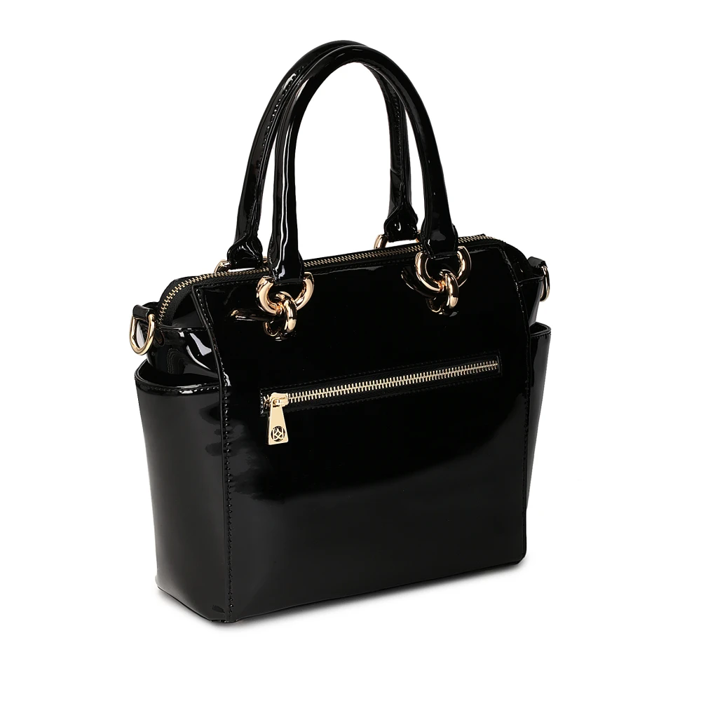 Kazar Zwarte gelakte leren tas met gouden ringen Black Dames